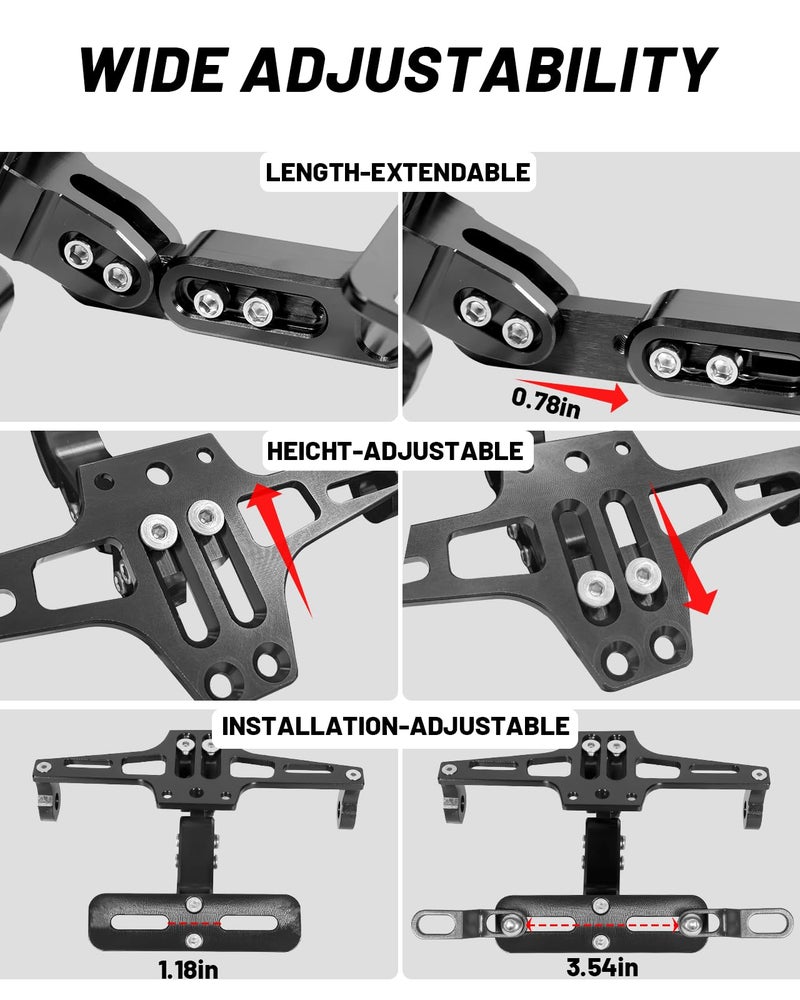 MDPROMCP Motorcycle License Plate Bracket Fender Eliminator With LED Light, CNC Aluminum Universal Motorcycle License Plate Holder Mount (Black) - Image 4